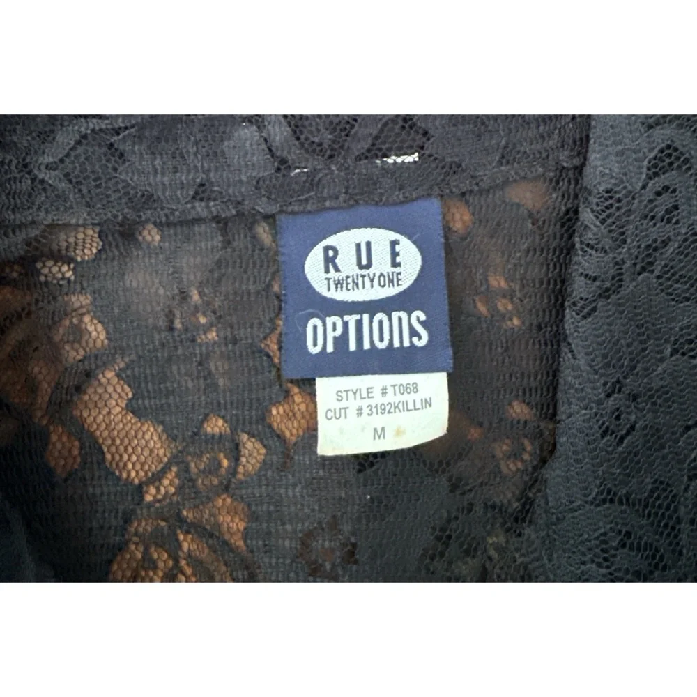 Vintage Rue Twenty One OPTIONS Sheer Black Lace Corset Eye Hook Blouse M Y2K 90s